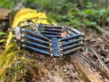 Buffalo Bone 4 Line Choker  Beaded Native American Necklace Black Boho Style