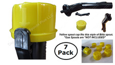 7-Pk BLITZ GAS DIESEL KEROSENE repl "Yellow Spout Cap" common lost part SEE PICS