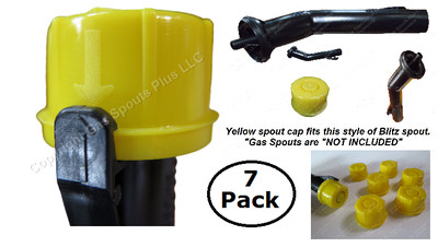 7-Pk BLITZ GAS DIESEL KEROSENE repl ''Yellow Spout Cap'' common lost part SEE PICS