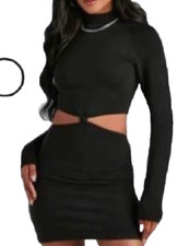 Windsor, Women’s Cutout Mini Sweater Dress in Black. Size Medium NWT