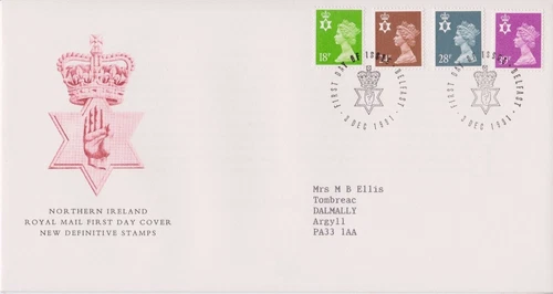 GB ROYAL MAIL FDC COVER 1991 NORTHERN IRELAND DEFINITIVES 18p-39p BELFAST PMK