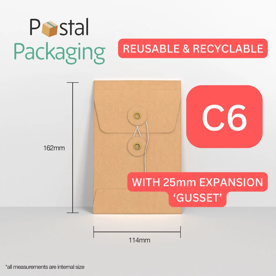 ALL SIZES MANILLA Brown String & Washer Envelopes Button Tie Card REUSABLE - Image 4 of 4