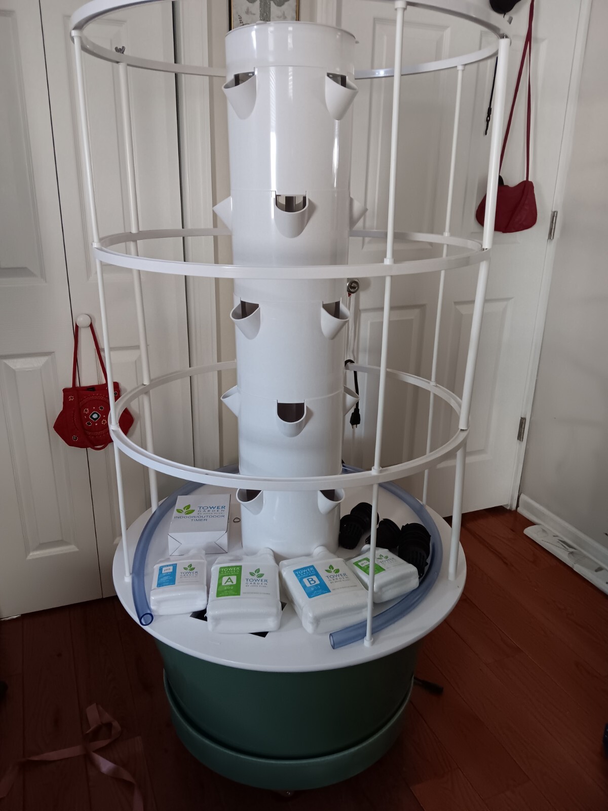 Tower Garden FLEX Growing System With Cage, Dolly Cart, and Light Kit