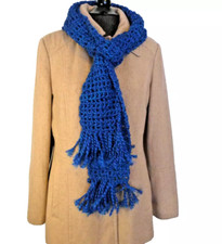 Blue Scarf 81x6 Chunky Long Handmade Crochet Hand Knit Made in America NWT