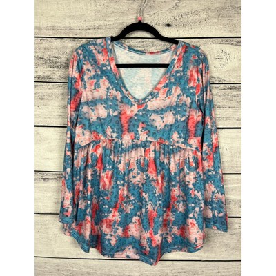 New Ladies Boutique Blue/Pink Leopard Print Tie Dyed Babydoll Top - Small (4/6)