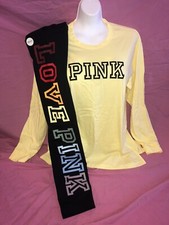 Victoria's Secret PINK High Waisted Legging Rainbow Neon Campus Tee Set XL New
