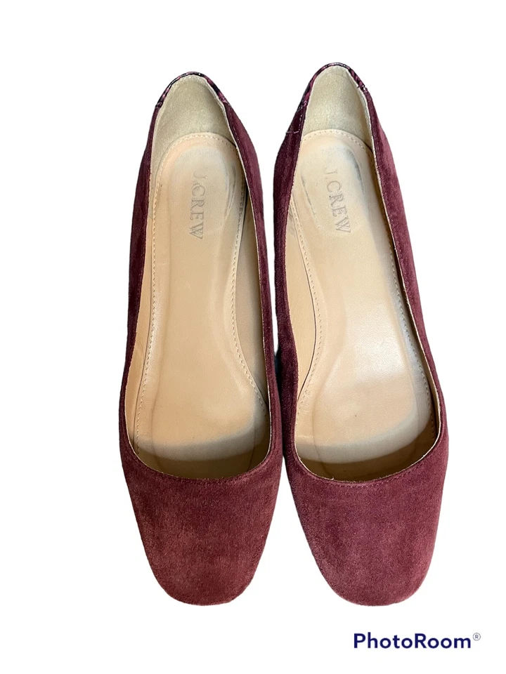 J Crew размер 7 замши крокодила дизайн каблук Cabernet кожи качества карьера носить красный весело - Изображение 2 из 4