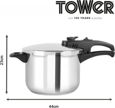 Pressure Cooker Litre- Tower T80244 with Steamer Basket Stainless Steel  UK