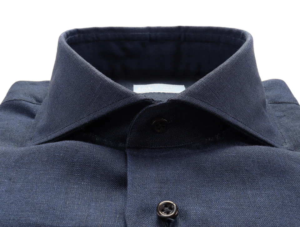 CAMISA NUEVA CON ETIQUETAS IL SARTORE NAPOLI de VINCENZO DI RUGGIERO lino azul 37 14 1/2 Foto 2 de 2