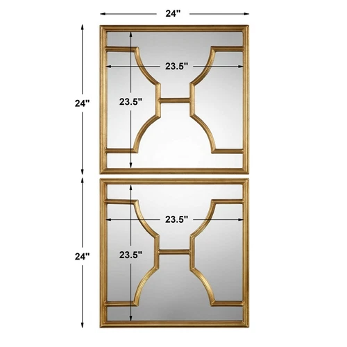 Uttermost 09268 Misa Modern Square Mirrors Antique Gold Leaf Wall Art Set Of 2 - Picture 5 of 5