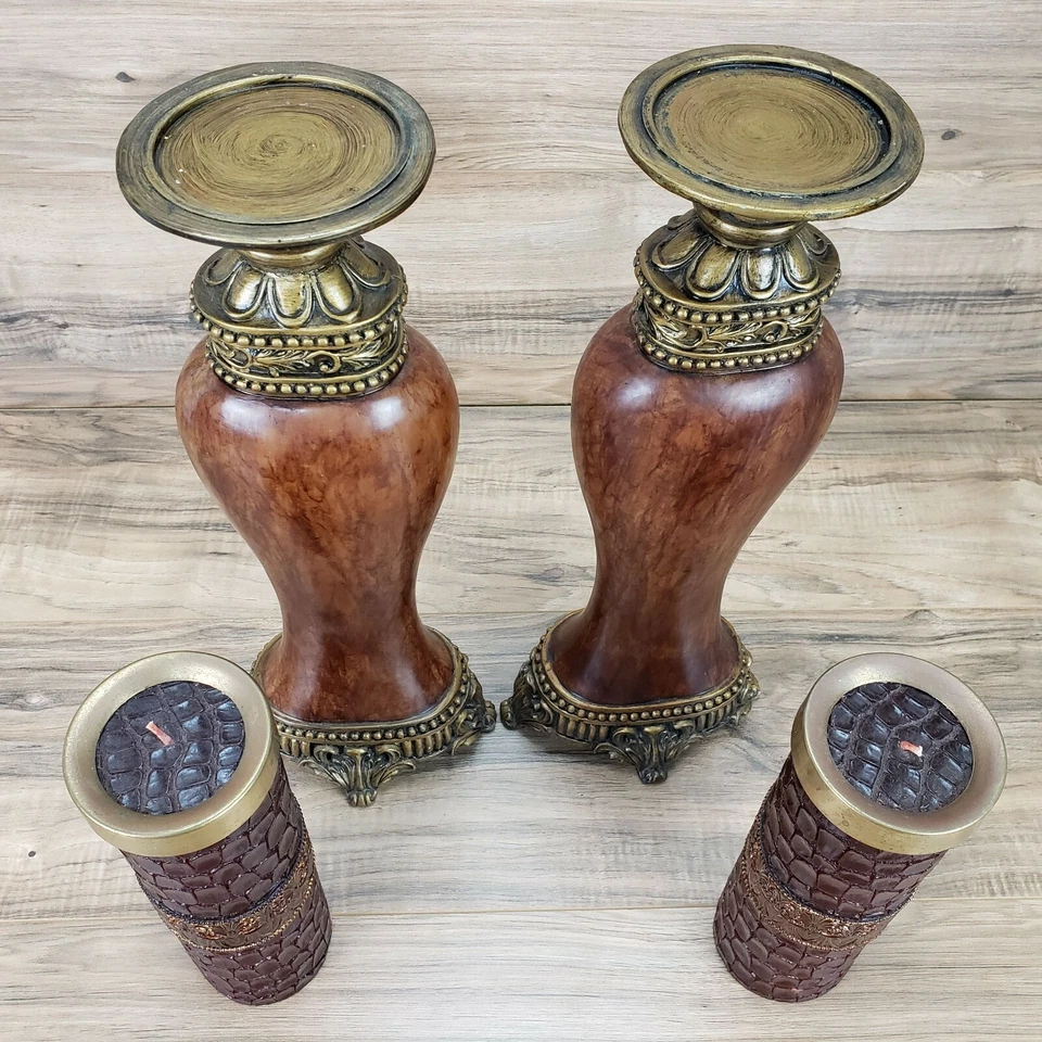 Тисненые крокодиловые столовые свечи с подставками и латунными кольцами для свечей - Изображение 3 из 4