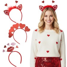 3 PCS Valentines Day Sequin Heart Headbands Hair Accessories Party Props