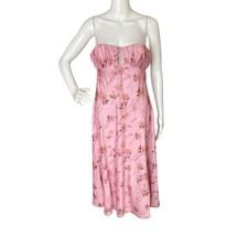 ASOS Design Satin Pleated Bust Coquette Slip Midi Dress Size 8 Pink Floral Fairy