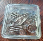 VTG Federal Glass Ribbed Refrigerator Dish with Lid Embossed Fruit 9” x 9” x 3"
