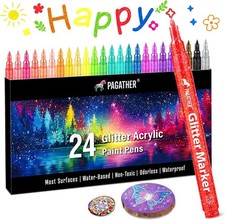 24 Colors Glitter Markers, 0.7mm Extra Fine Tip Sparkling Acrylic Paint Pens for