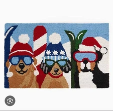 Kirklands Hand Tufted Winter Ski Dogs Hooked Floor Mat