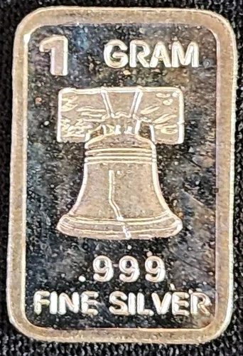 1 Gram .999 Fine Silver Art Bar Ingot. Liberty Bell. Fun Way Dip Into Investing.