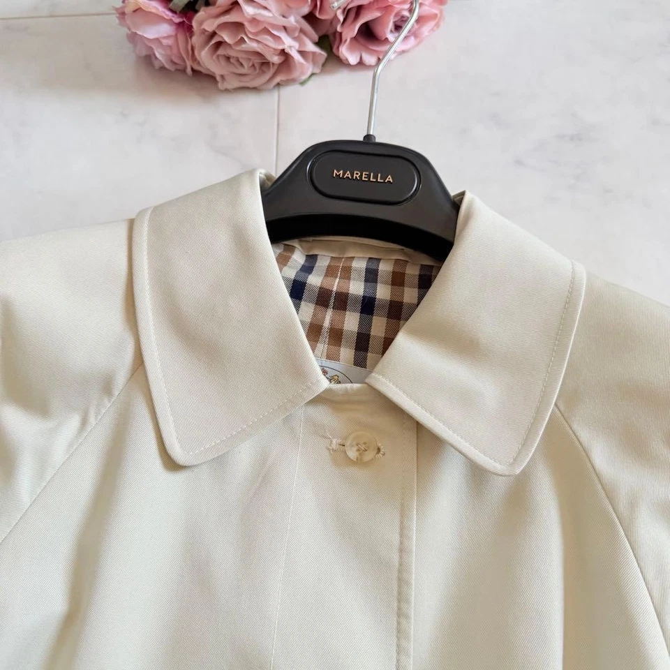 Aquascutum Trench Coat Vintage Années 80 Long Beige Club Check L 110cm - Photo 3/4