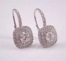 2Ct Round Cut Real Moissanite Womens Cluster Drop Earrings 14K White Gold Plated