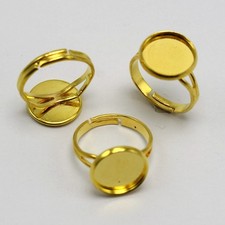 10 Pcs Brass Ring Blanks Adjustable with Round Bezel Setting Cup 10mm-20mm Gold