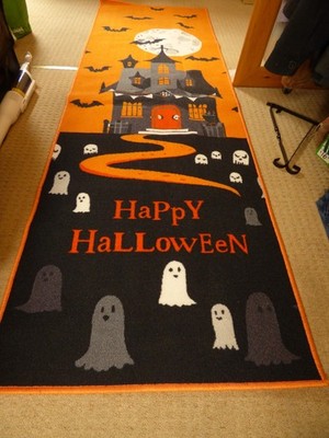 Halloween Thema. Teppichläufer 65 x 197 cm. Antirutsch Rückseite. Orange & Schwarz.