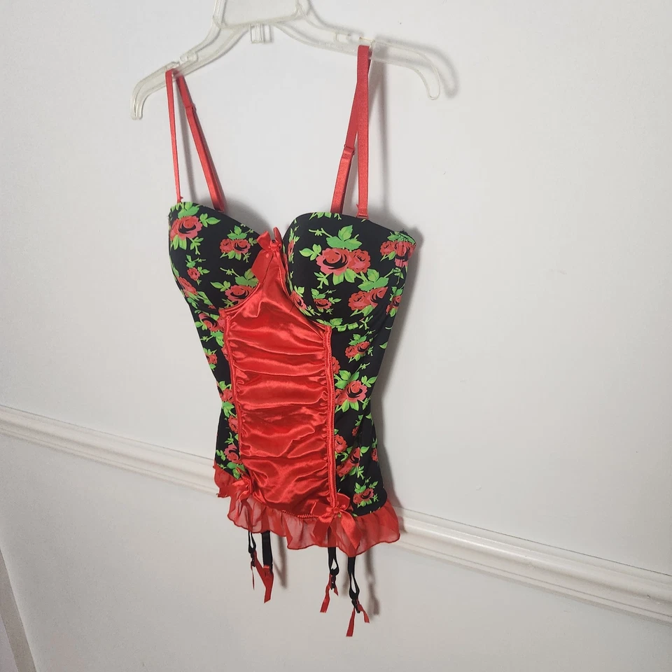 Lencería Seven Till Midnight Corsé Top XL Mujer Floral Rojo Negro Gótico Hada Foto 4 de 4