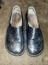 Alegria Deb-7608 Black Silver Blue Comfort Clog Nursing Shoes Size 39 EU,8.5 US