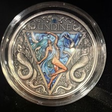 2024 Cameroon 2000 Francs CFA 2oz .999 Silver Undine Four Elementals Antique