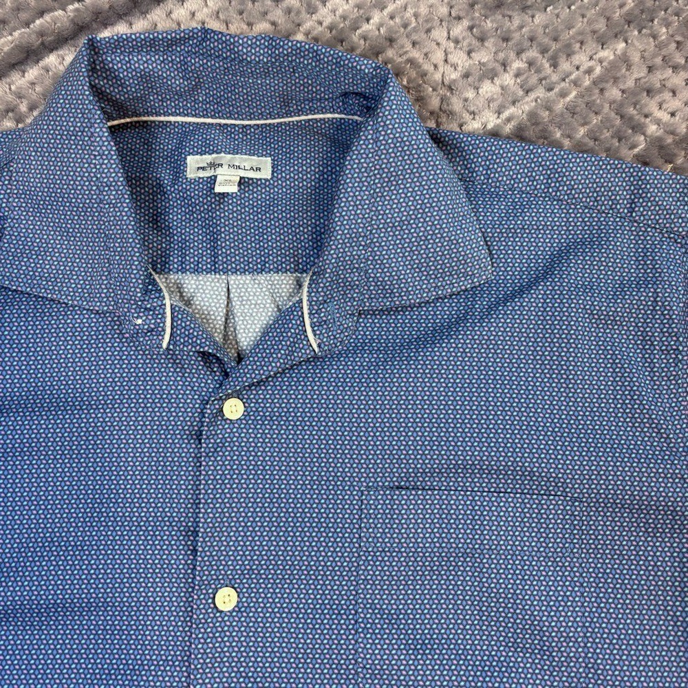 Peter Millar Men's Blue Patterned Button-Down Shi… - image 1