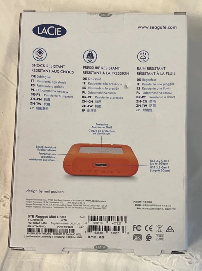 LaCie - Rugged 5TB External USB-C, USB 3.2 Gen 1 Portable Hard Drive - Orange... - Image 2 of 4