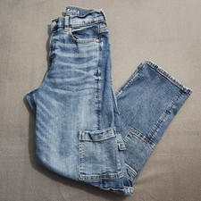 American Eagle Womens 4 Blue Stretch Cargo Super High Rise Baggy Straight Jeans