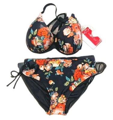 Daissioni 2 PC Bikini Floral And Navy Blue Spaghetti Strap 4XL Fits More LIKE2XL