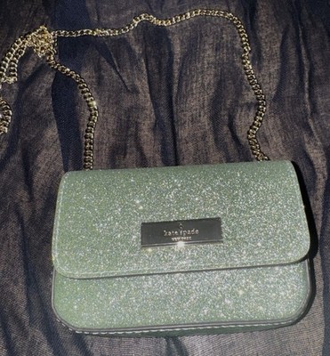 NWT * Kate Spade Kenzie Elegant Glitter Card Crossbody Bag* Seawater Green*