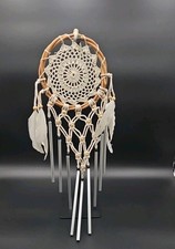 Macrame Dreamcatcher Wall Hanging with Feathers, Beads, and Metal Tubes