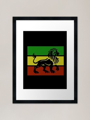 Schwarzer Rasta Löwe auf Rasta Flagge Jama gerahmtes Wandbild Poster Leinwanddruck Bild