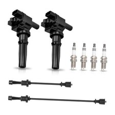 Set of 2 Ignition Coils Pack 4 Spark Plugs 2 Wire Set Compatible with Hyundai