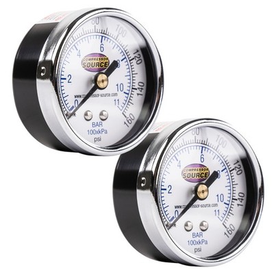 0-160 PSI Air Pressure Gauge 1/4'' NPT Center Back Mount CBM 2'' Face 2 Pack
