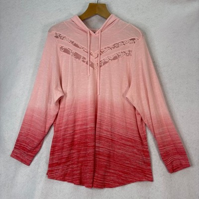 Torrid Pink/Red Dip Dye Ombre Lace Chevron Hoodie Women 3X Boho Romantic Soft
