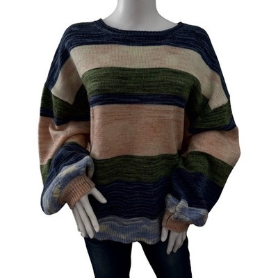 ELOQUII ELEMENTS Striped Crew Neck Long Sleeve Sweater Plus Size 22 24 Cozy
