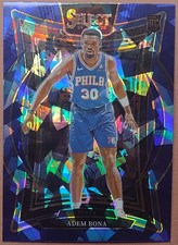 2024-25 Panini Select Adem Bona #97 RC Blue Cracked Ice Prizm Concourse 76ers