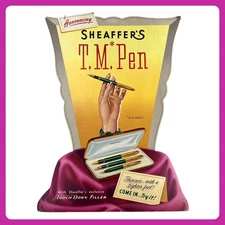 1950s Sheaffer TM Pen Vintage Advertising Sign 23" Cardboard Easel Large Display