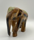 Vintage Hand Carved Wooden Elephant Ornament Painted Folk Art Figure