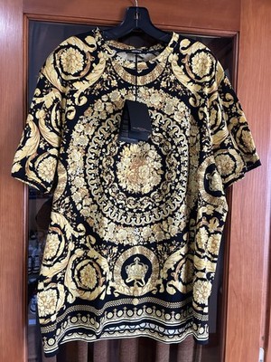 Men's Versace Baroque Black And Gold T-Shirt Size 5 Xl Made In Italy