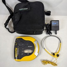 Sony Discman D-ES51 Yellow Black Portable CD Player w/ Case Earbuds Power Plug