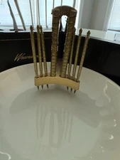 MCM Nut cracker & Picks, Bowl Side Holder, Gold Tone In Original Box Weavewood