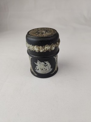 WEDGWOOD Portland Black MATCH HOLDER Neoclassical Relief JasperWare 2 1/4''