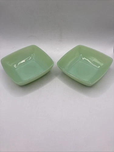 Fire-King Anchor Hocking Jadeite Charm Square Bowls Set of 2 1950s