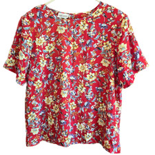 Kathie Lee Women's 18W Floral Polyester Short Sleeve Pullover Shirt Made in USA