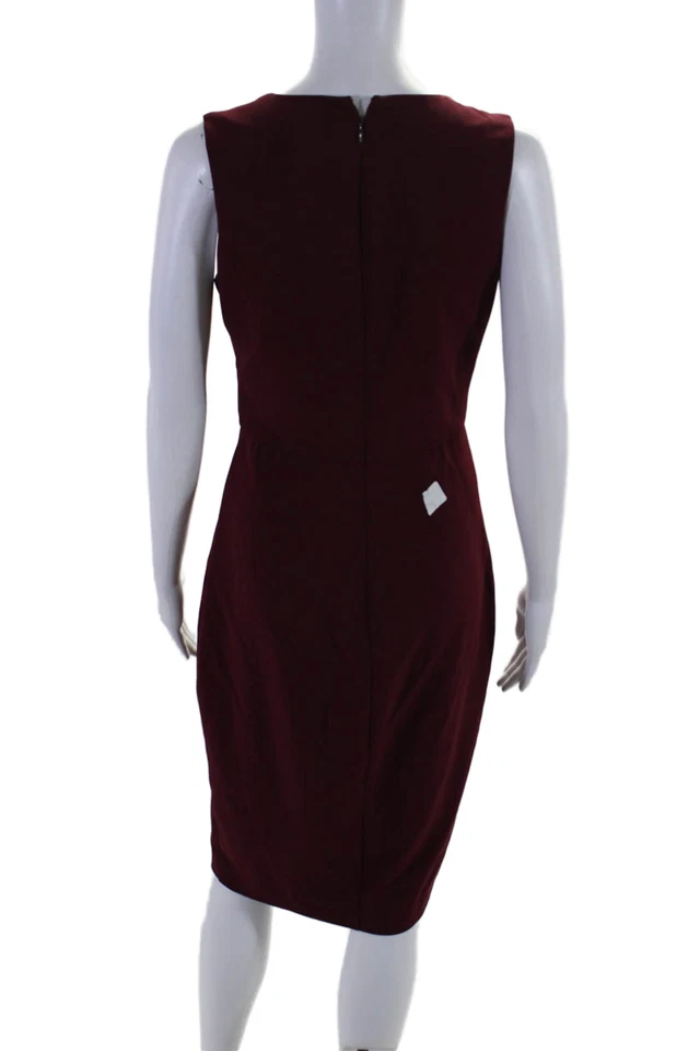 Parker Womens Burgundy Drape Detail Sleeveless Shift Dress Size 4 LL19LL - Image 3 of 4