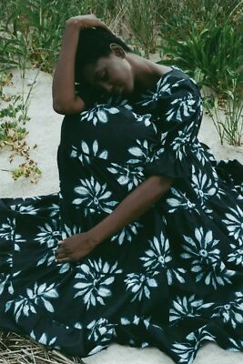 Merlette NEW Paradis Japanese Shibori Dyed Floral Tiered Sun Dress